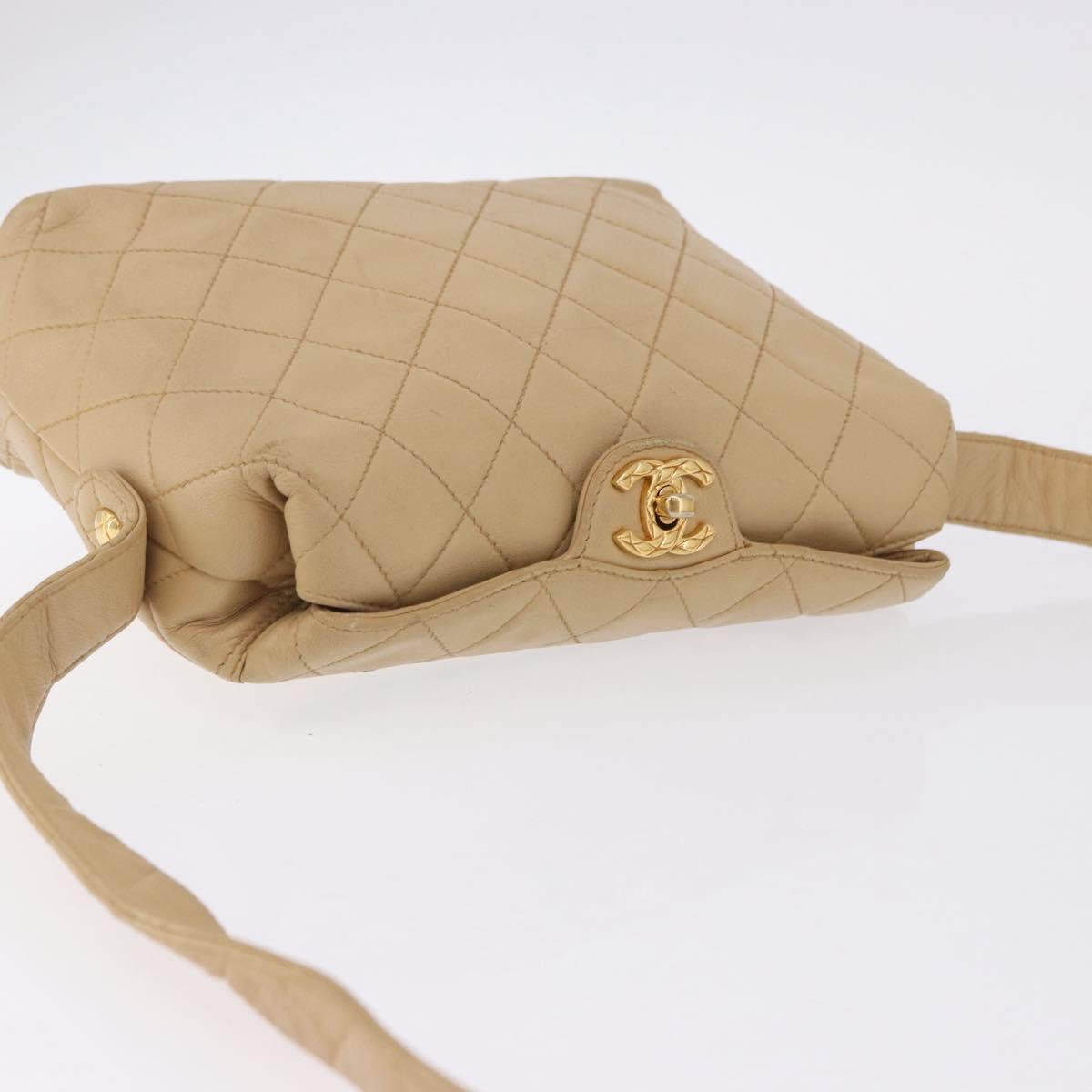 CHANEL Matelasse Shoulder Bag Lamb Skin Beige Gold CC Auth 200437A