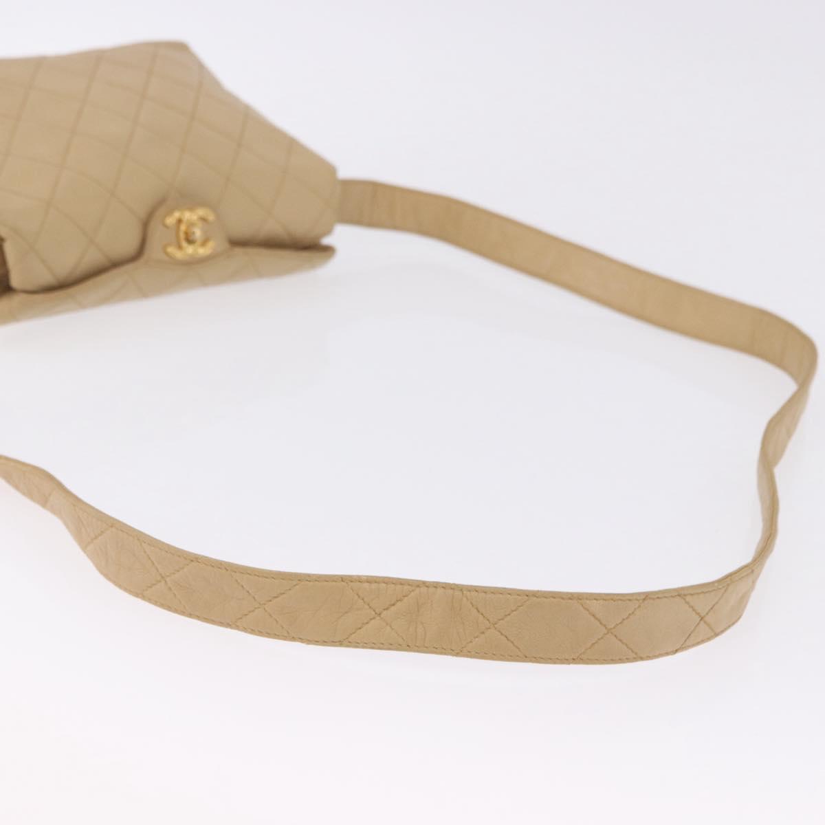 CHANEL Matelasse Shoulder Bag Lamb Skin Beige Gold CC Auth 200437A