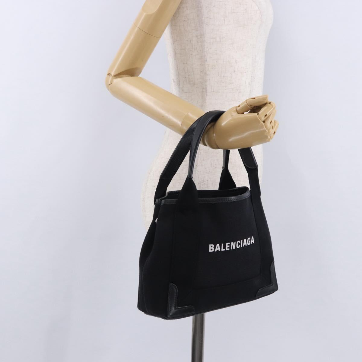 BALENCIAGA Navy Cabas XS Hand Bag Canvas Black 390346 Auth 200438A