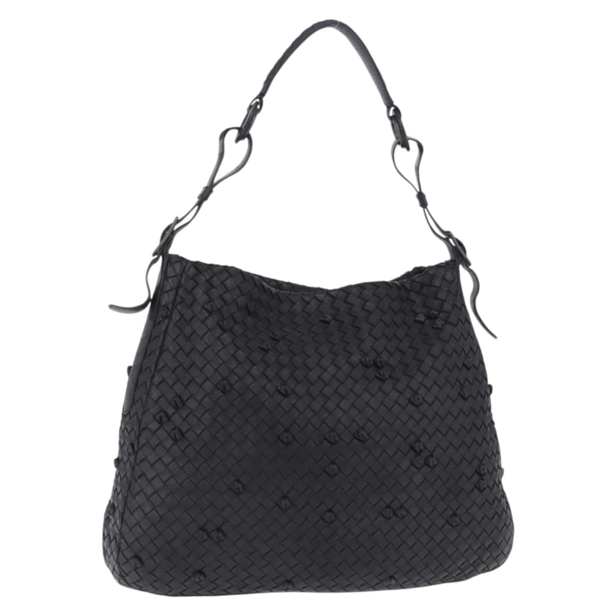 BOTTEGA VENETA INTRECCIATO Shoulder Bag Leather Black Gold 125263 Auth 200439V