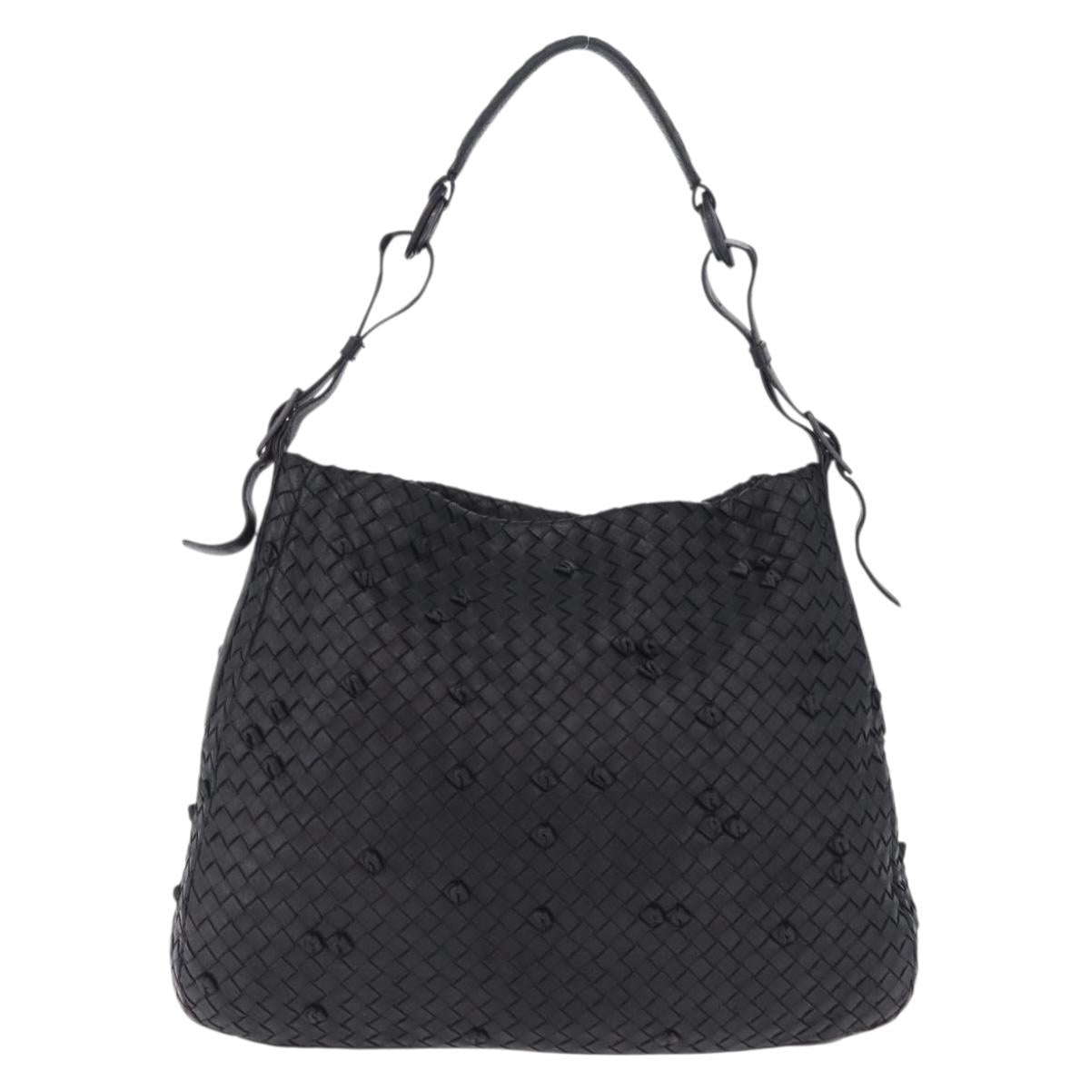 BOTTEGA VENETA INTRECCIATO Shoulder Bag Leather Black Gold 125263 Auth 200439V