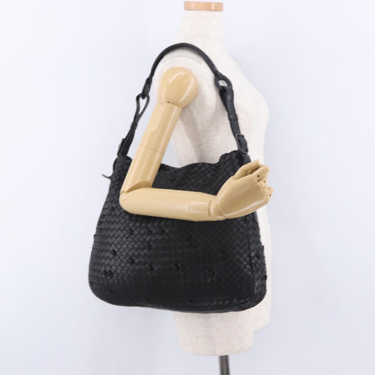 BOTTEGA VENETA INTRECCIATO Shoulder Bag Leather Black Gold 125263 Auth 200439V