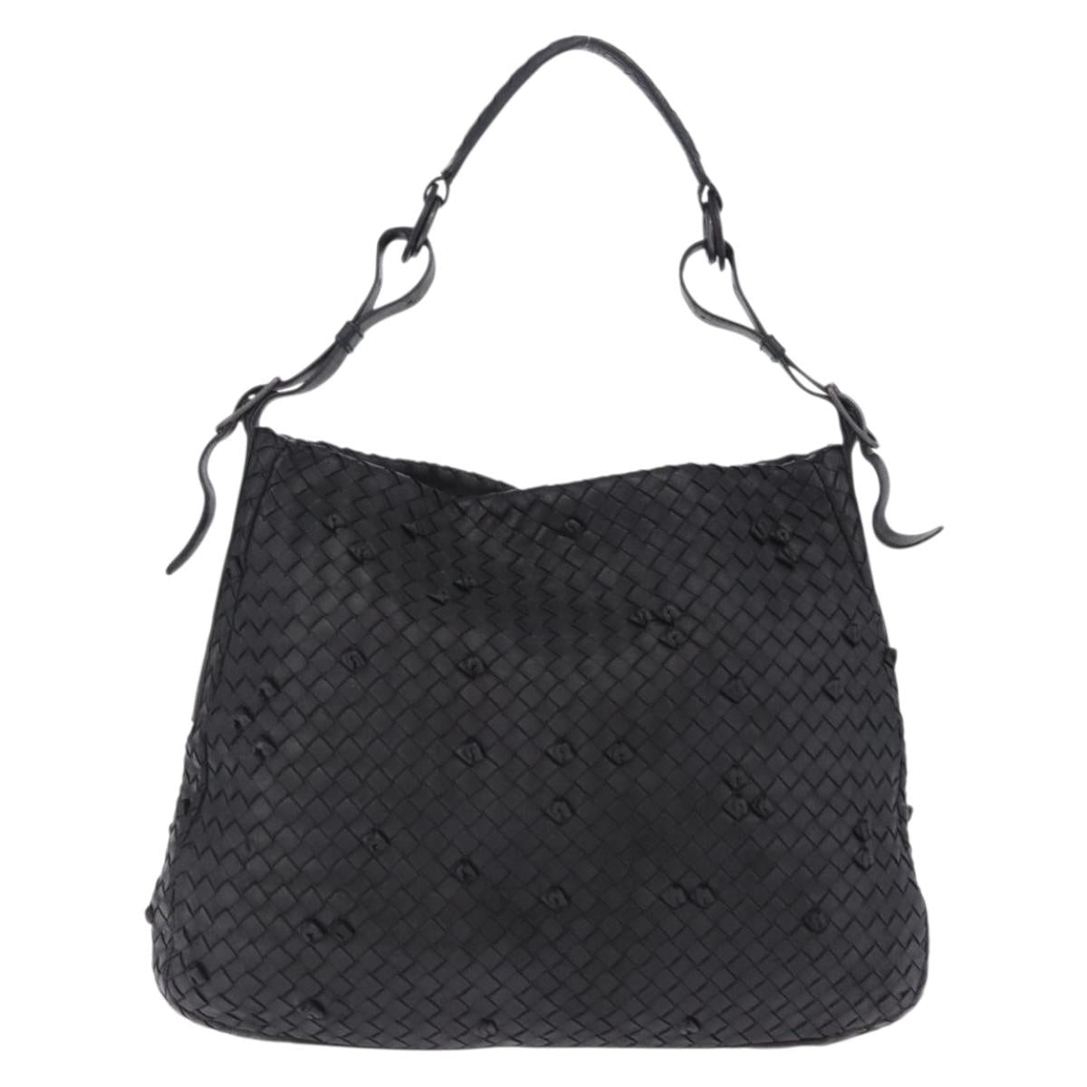 BOTTEGA VENETA INTRECCIATO Shoulder Bag Leather Black Gold 125263 Auth 200439V