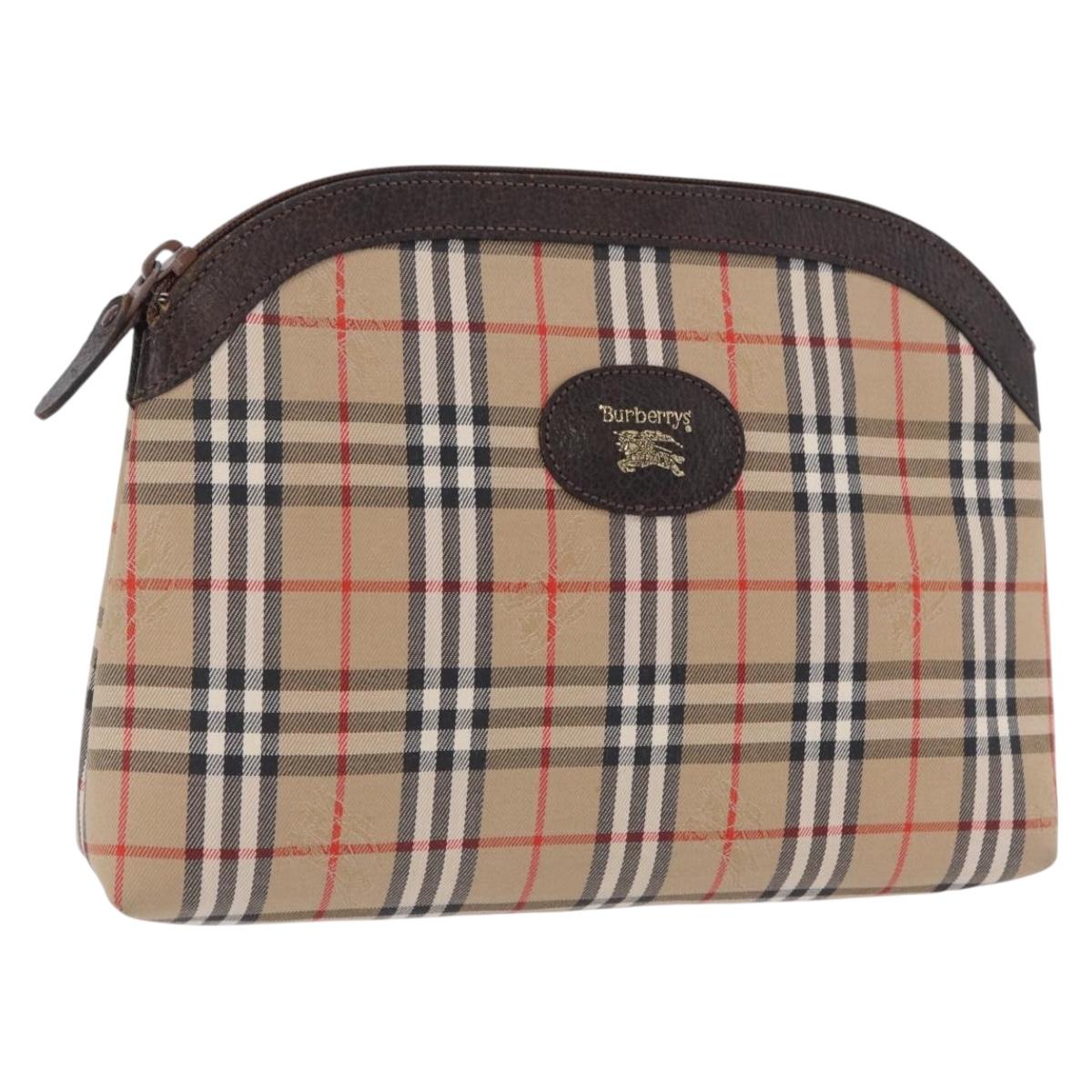 Burberrys Nova Check Pouch Canvas Beige Auth 200446A