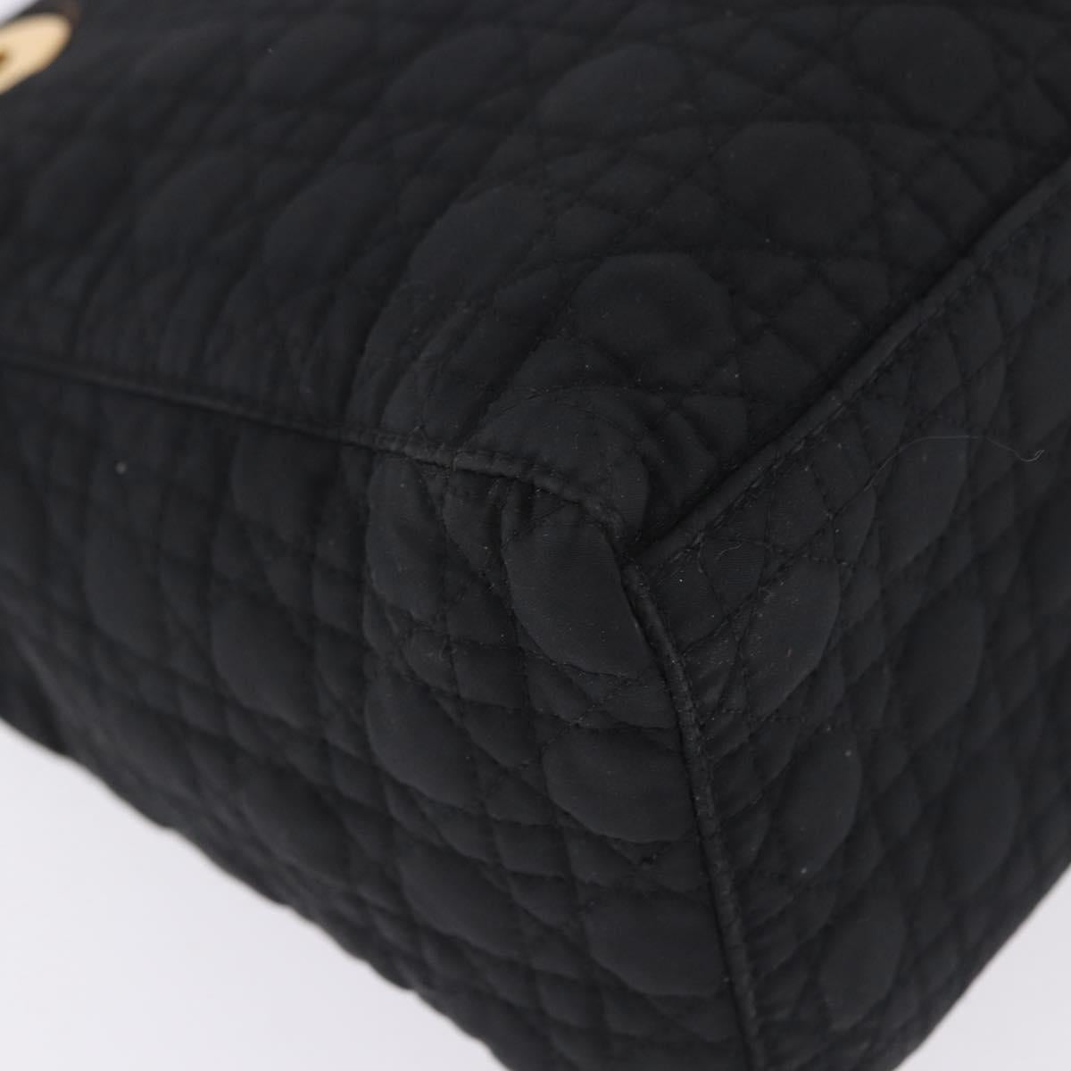Christian Dior Lady Dior Canage Hand Bag Canvas Black Gold Auth 200447