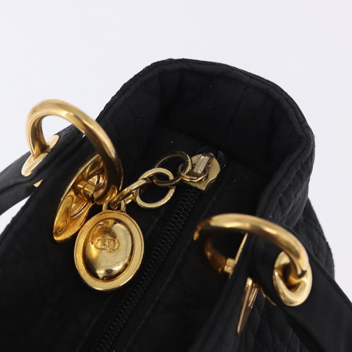 Christian Dior Lady Dior Canage Hand Bag Canvas Black Gold Auth 200447