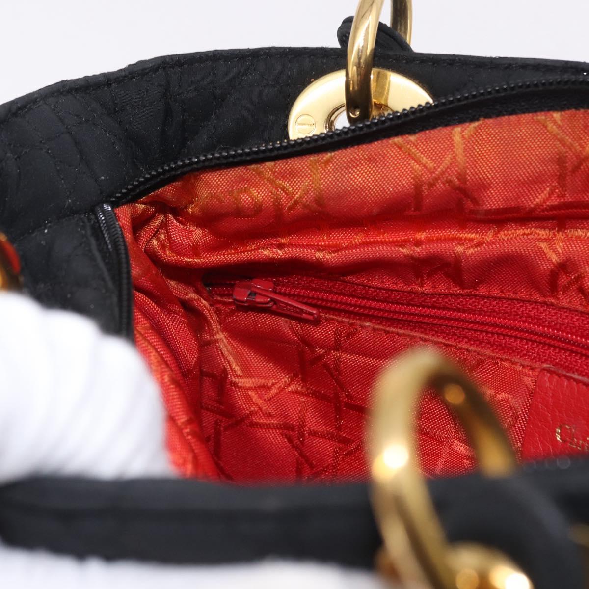 Christian Dior Lady Dior Canage Hand Bag Canvas Black Gold Auth 200447
