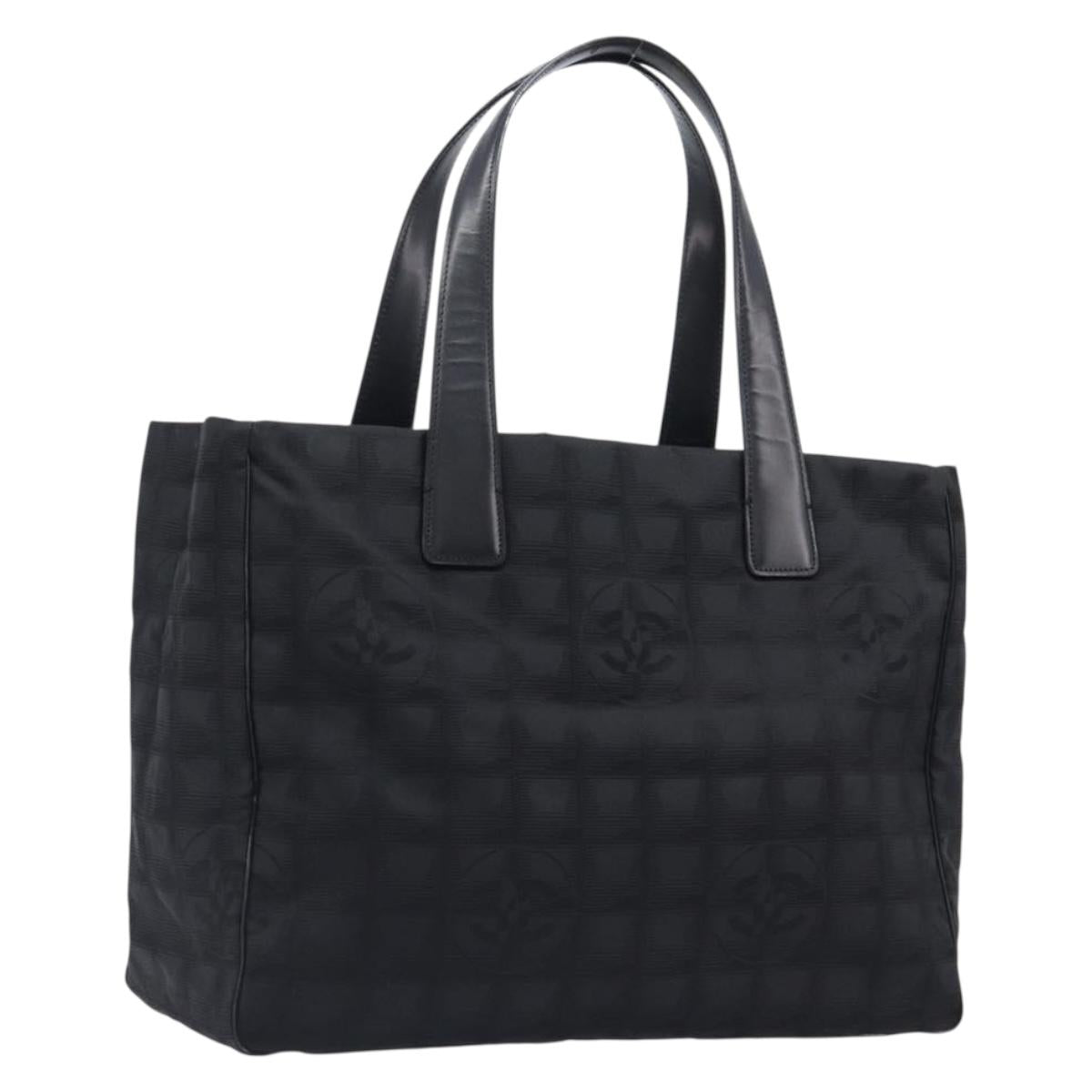 CHANEL New Travel Line Tote Bag Canvas Black Gold CC Auth 200448V