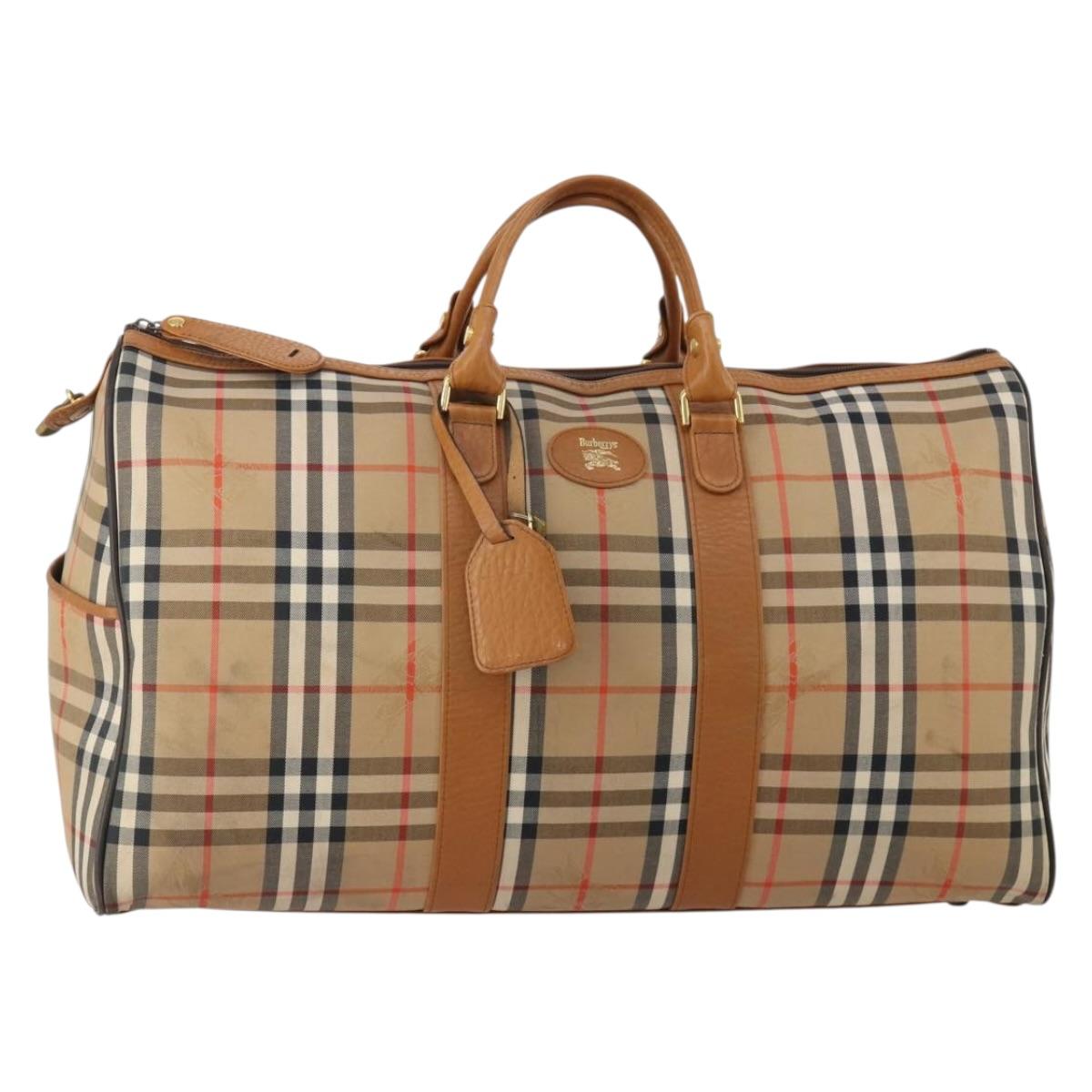 Burberrys Nova Check Boston Bag Canvas Beige Gold Auth 200449