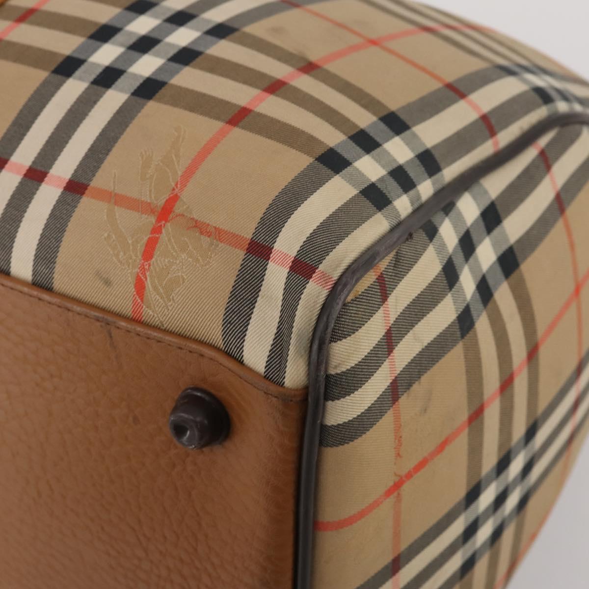 Burberrys Nova Check Boston Bag Canvas Beige Gold Auth 200449