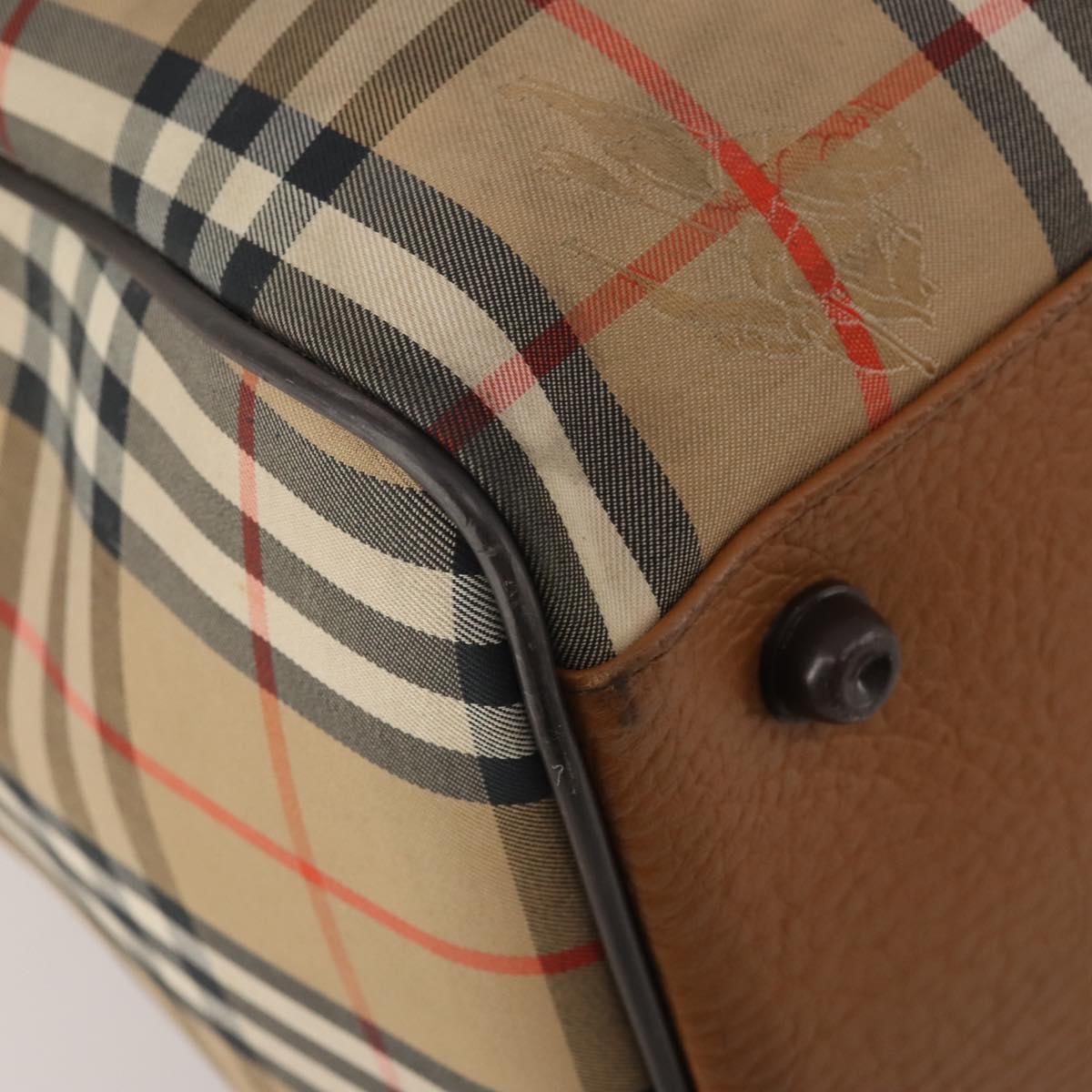 Burberrys Nova Check Boston Bag Canvas Beige Gold Auth 200449