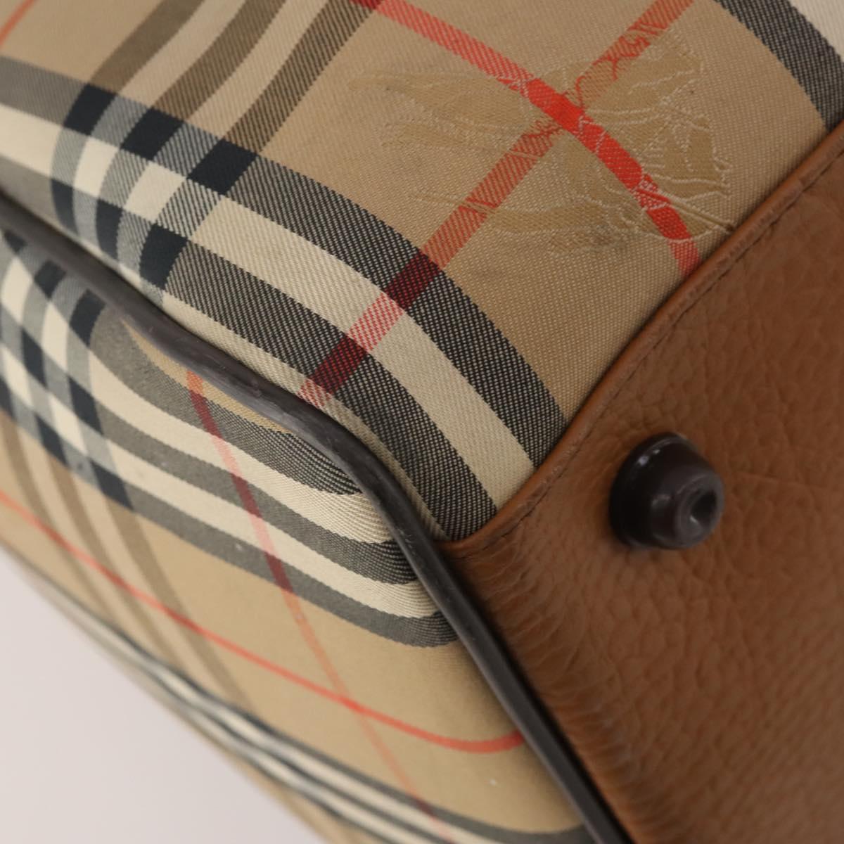 Burberrys Nova Check Boston Bag Canvas Beige Gold Auth 200449