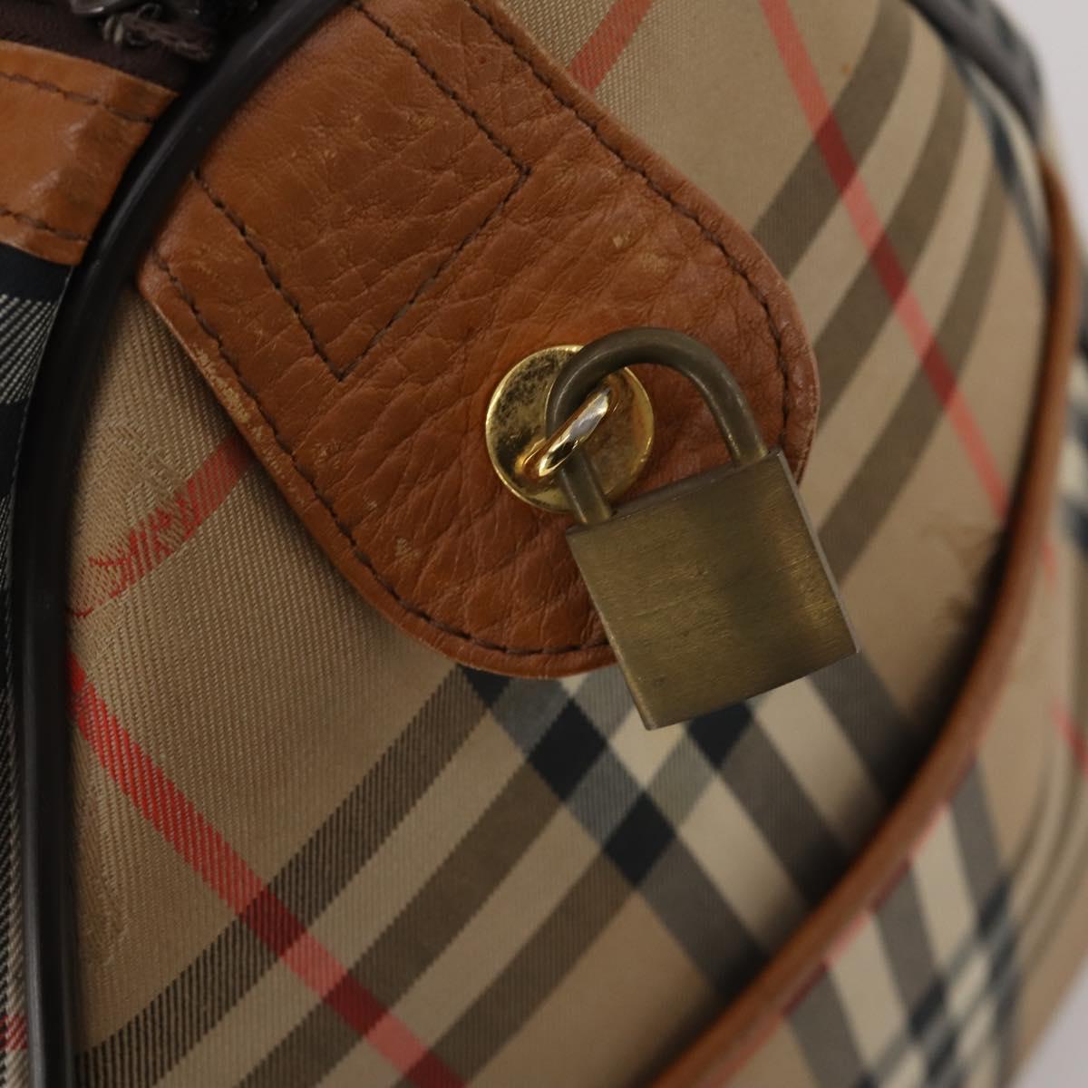 Burberrys Nova Check Boston Bag Canvas Beige Gold Auth 200449