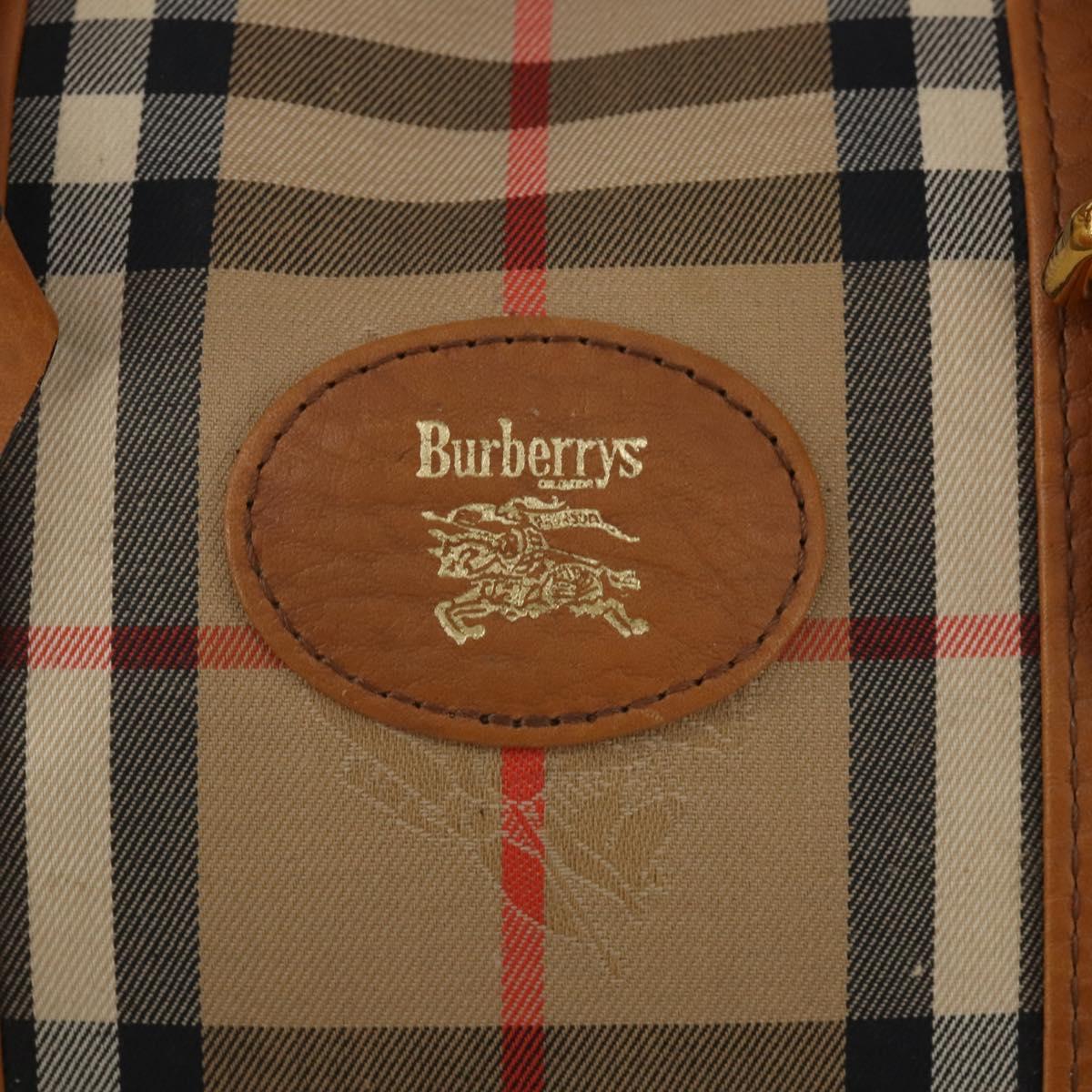 Burberrys Nova Check Boston Bag Canvas Beige Gold Auth 200449
