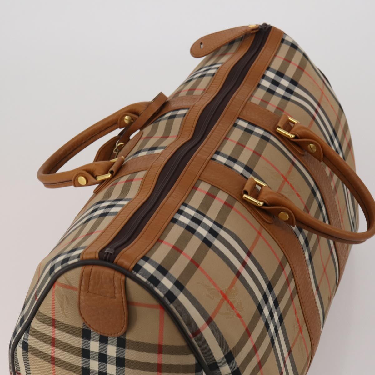 Burberrys Nova Check Boston Bag Canvas Beige Gold Auth 200449