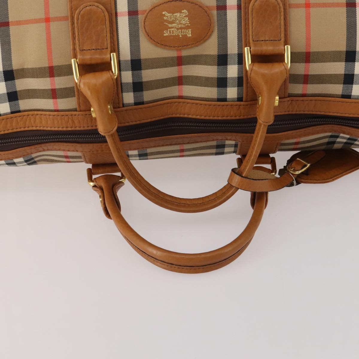Burberrys Nova Check Boston Bag Canvas Beige Gold Auth 200449
