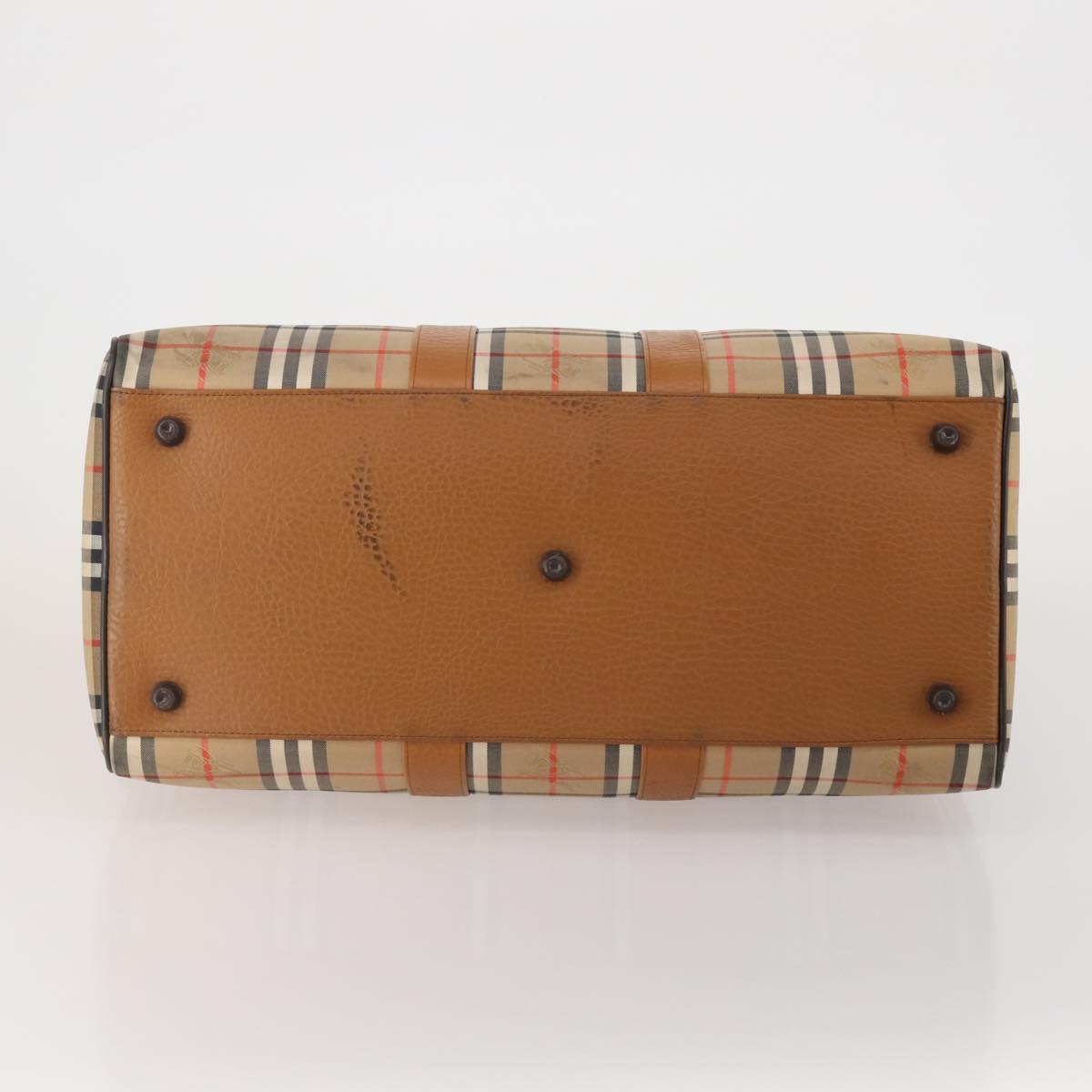 Burberrys Nova Check Boston Bag Canvas Beige Gold Auth 200449