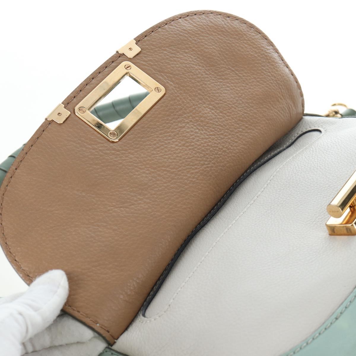 Chloe Marcie Hand Bag Leather 2way Green Gold Auth 200450V
