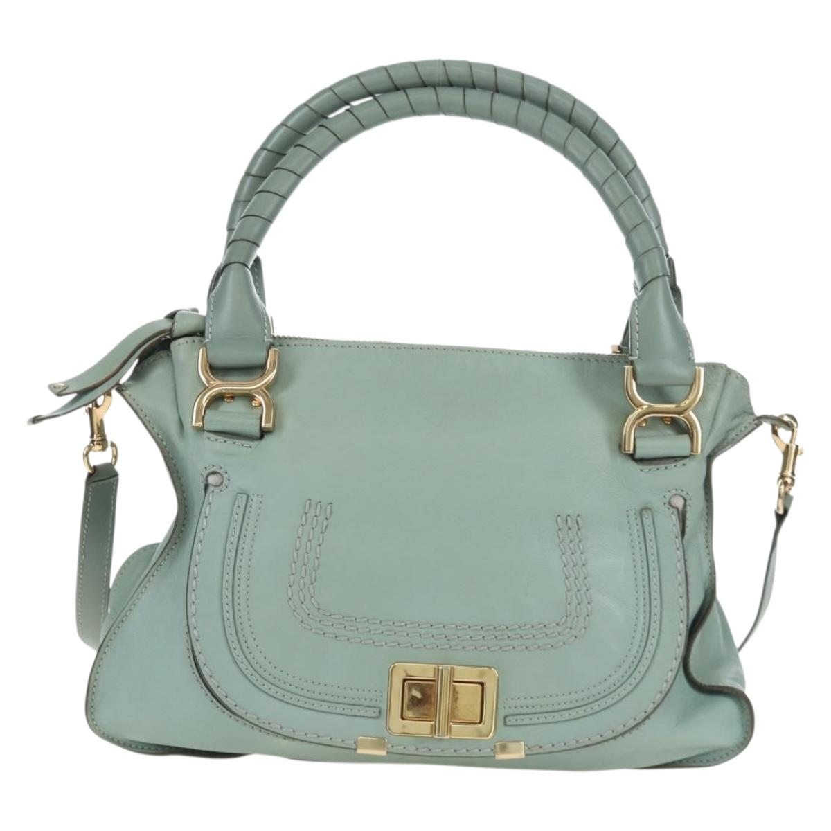 Chloe Marcie Hand Bag Leather 2way Green Gold Auth 200450V