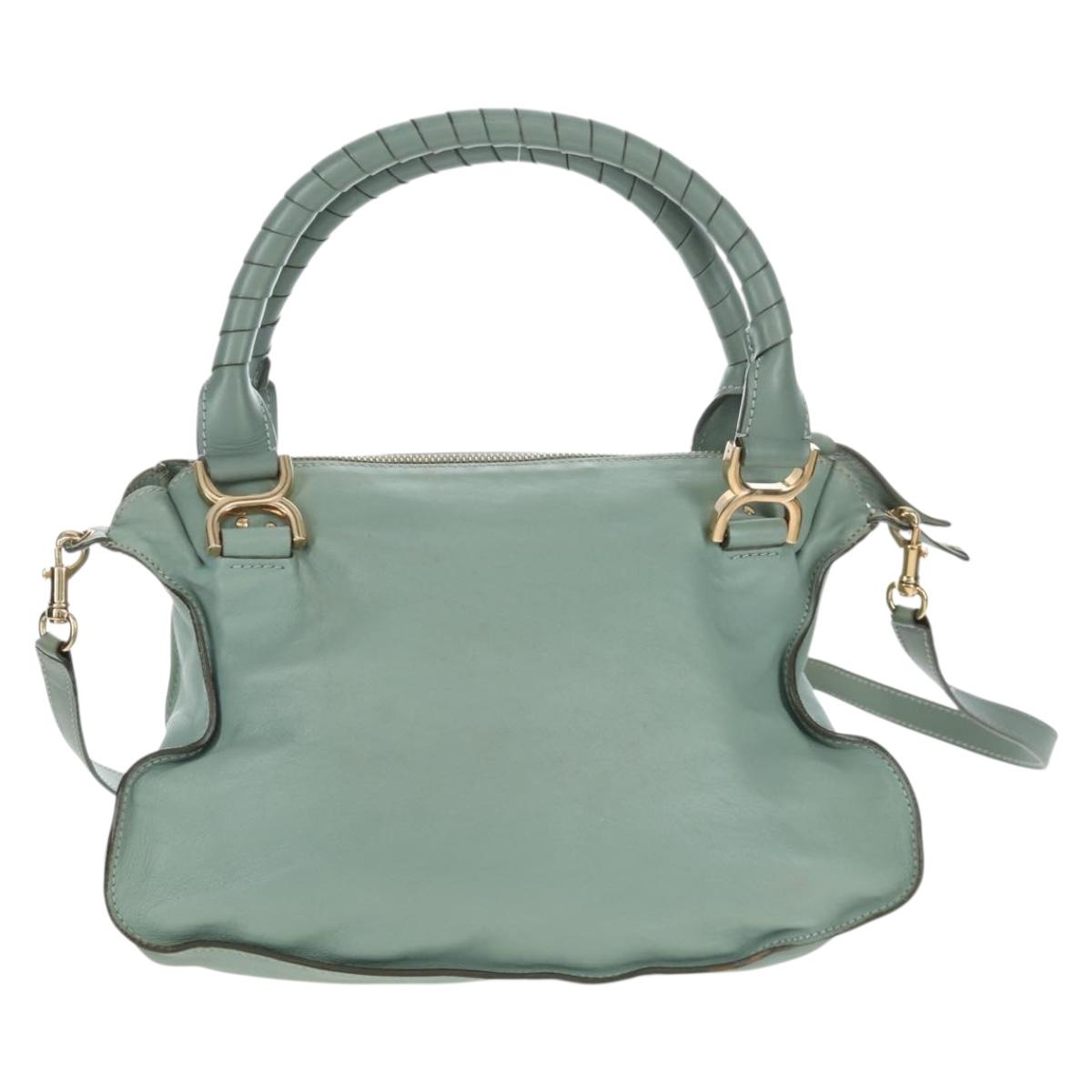 Chloe Marcie Hand Bag Leather 2way Green Gold Auth 200450V