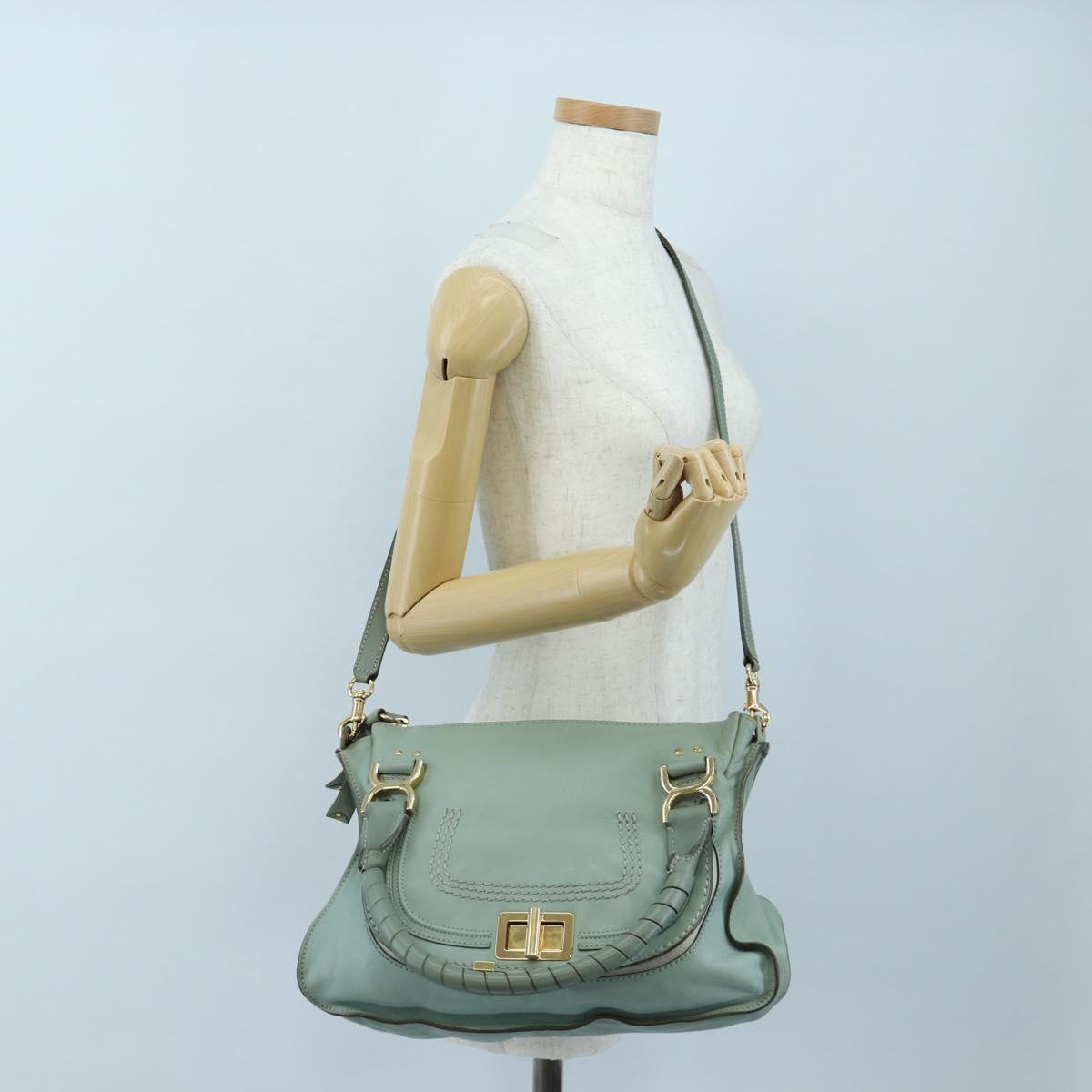 Chloe Marcie Hand Bag Leather 2way Green Gold Auth 200450V