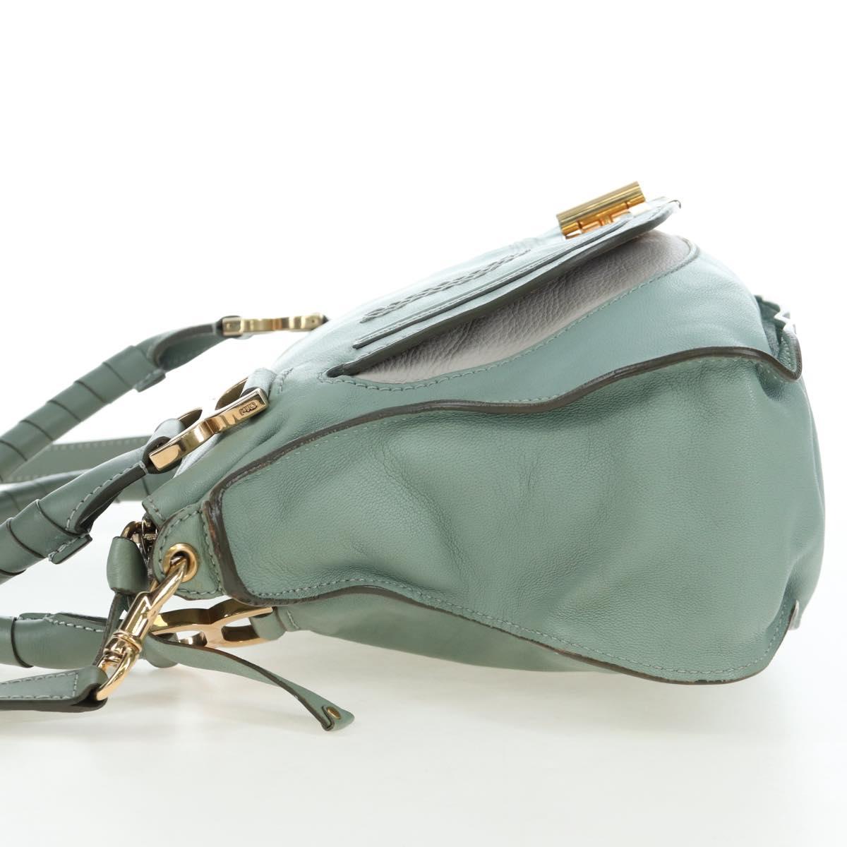 Chloe Marcie Hand Bag Leather 2way Green Gold Auth 200450V