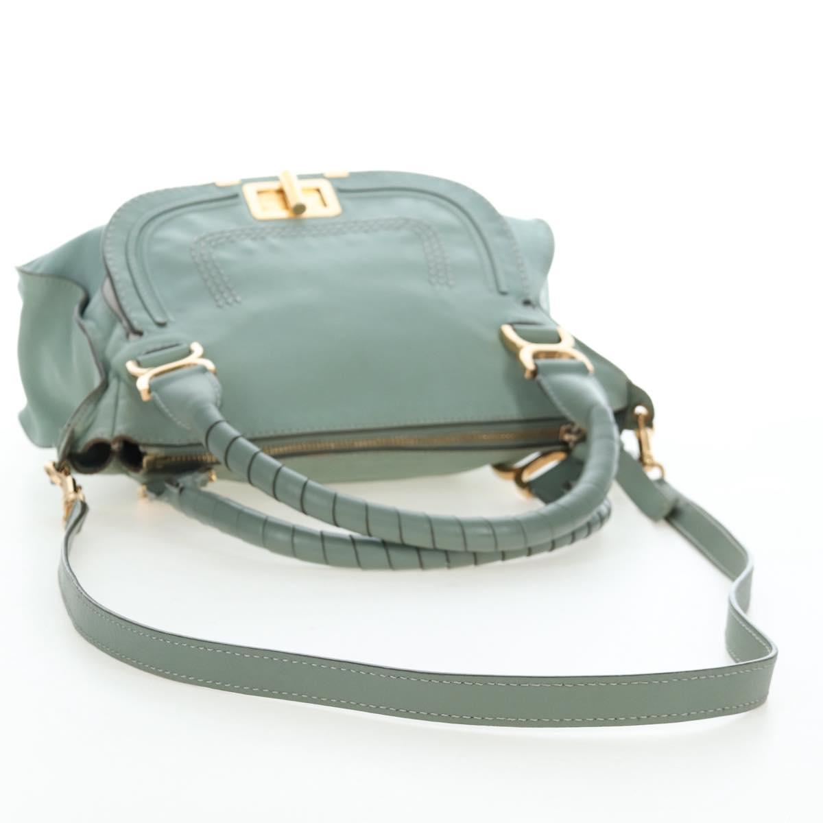 Chloe Marcie Hand Bag Leather 2way Green Gold Auth 200450V