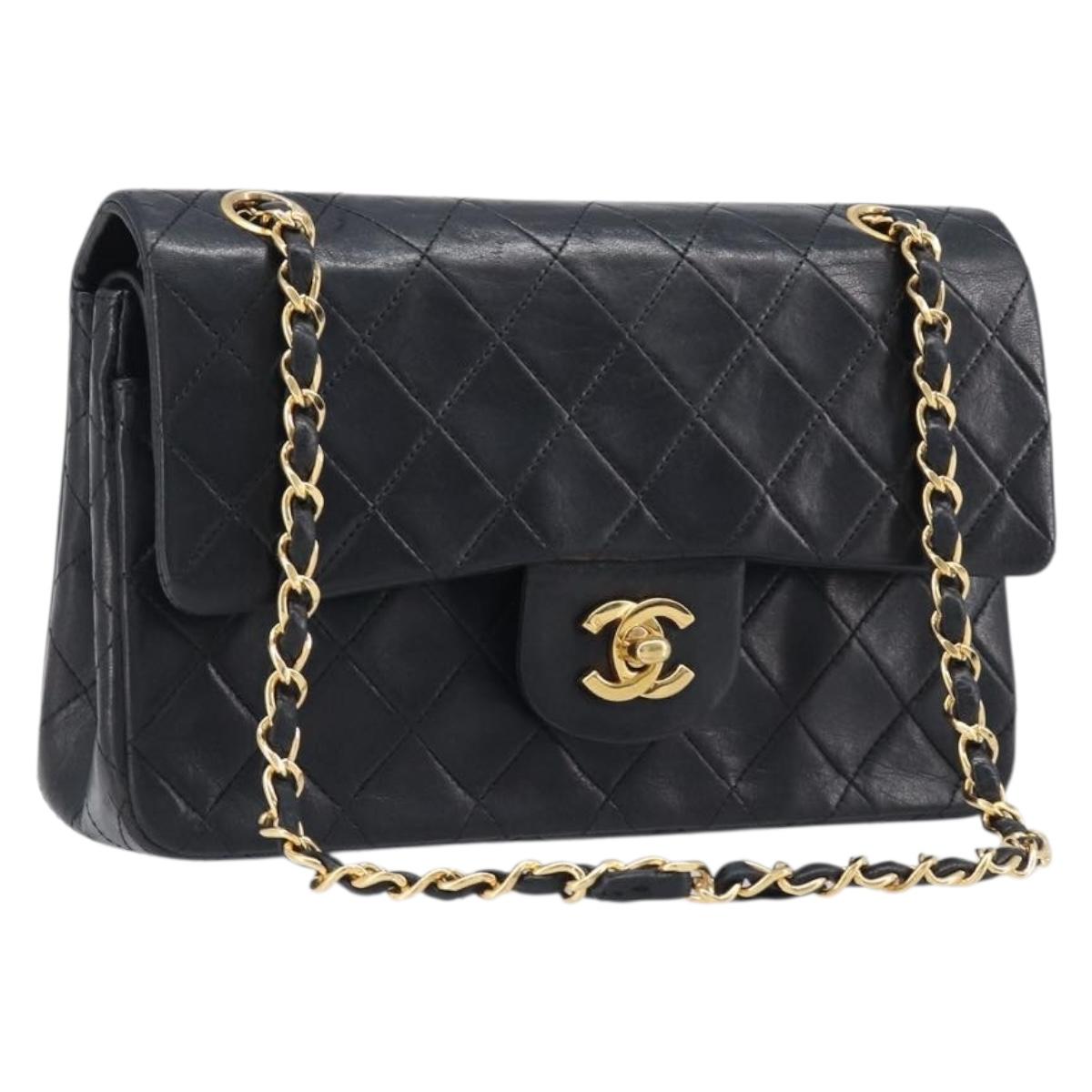 CHANEL Chain Matelasse 23 Shoulder Bag Lamb Skin Black Gold CC Auth 200454SAM