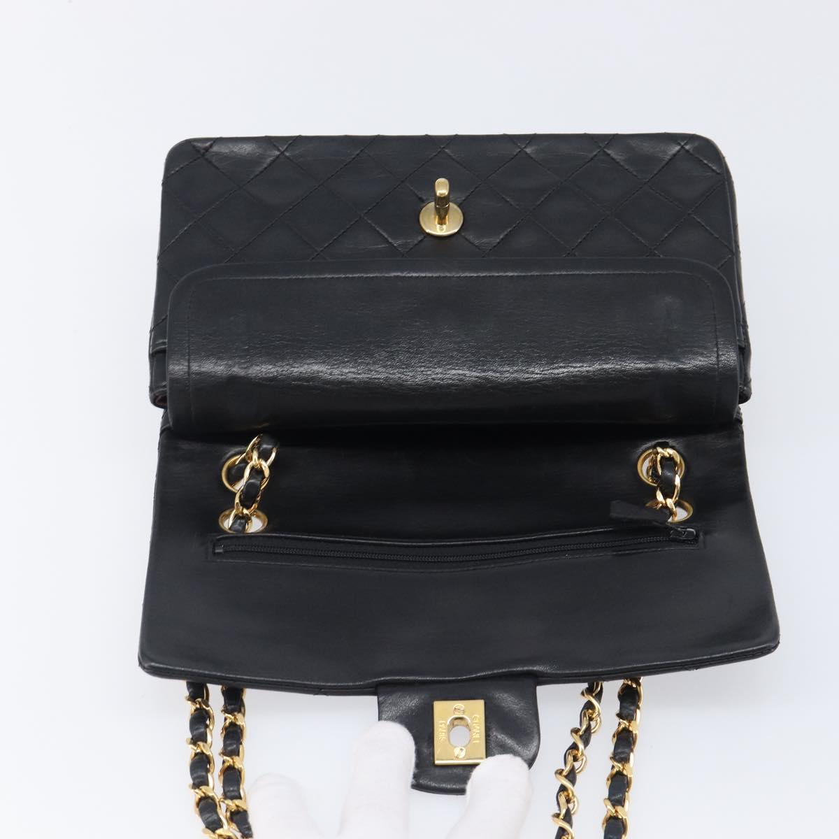 CHANEL Chain Matelasse 23 Shoulder Bag Lamb Skin Black Gold CC Auth 200454SAM