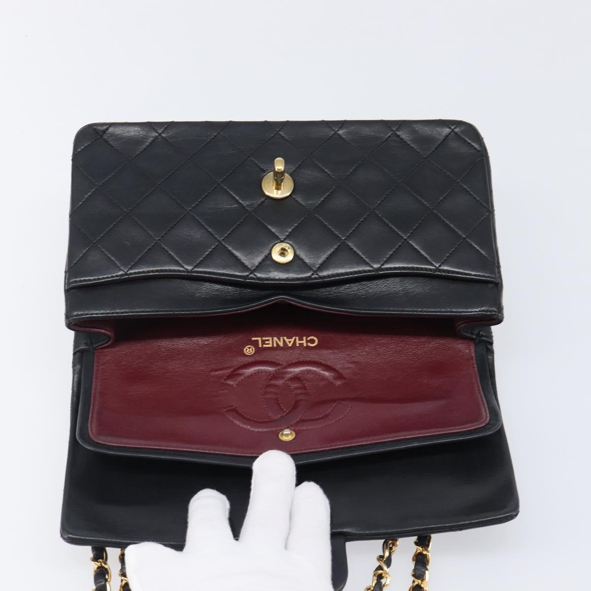 CHANEL Chain Matelasse 23 Shoulder Bag Lamb Skin Black Gold CC Auth 200454SAM