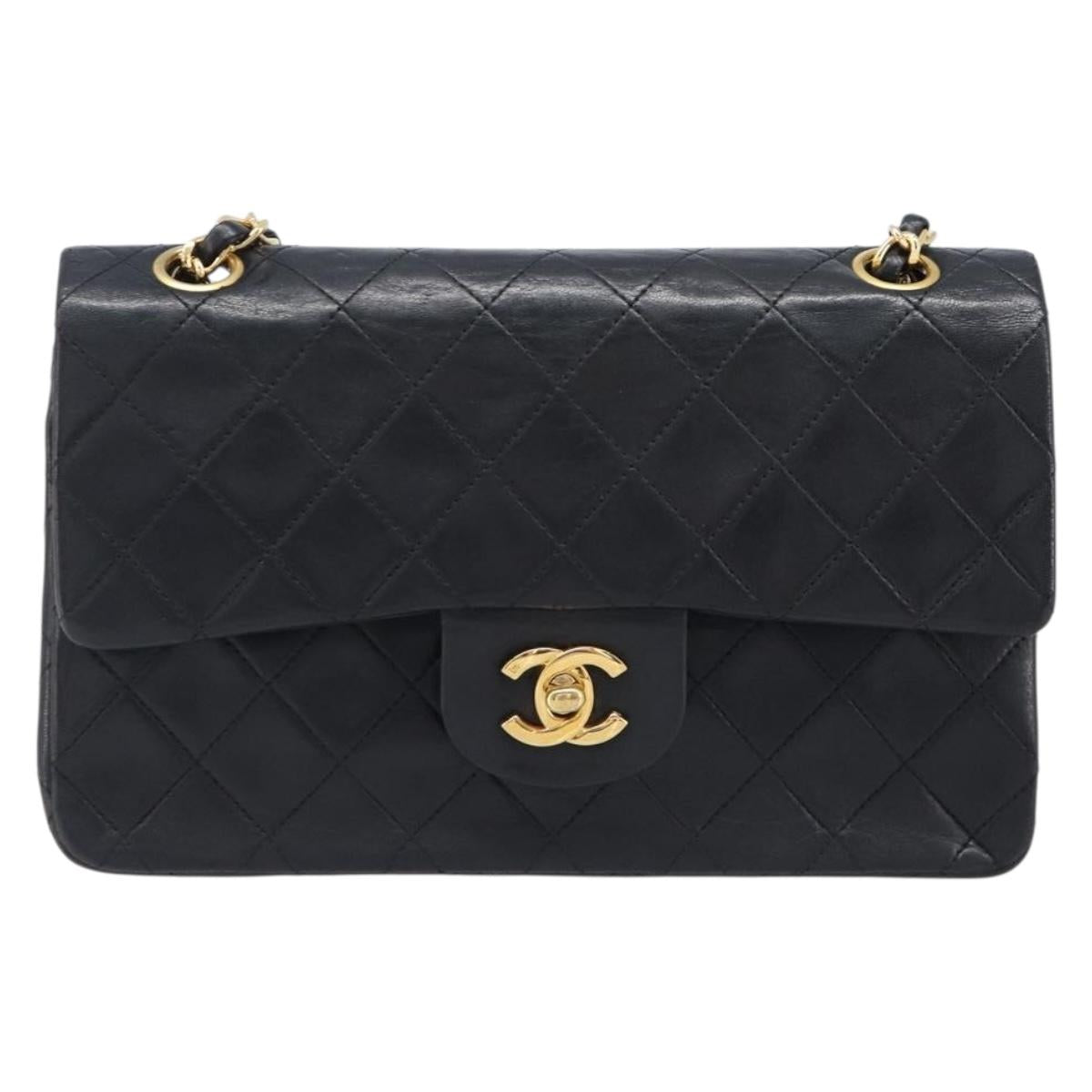CHANEL Chain Matelasse 23 Shoulder Bag Lamb Skin Black Gold CC Auth 200454SAM