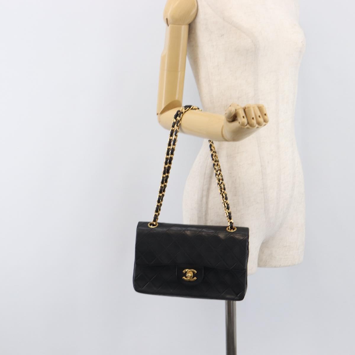 CHANEL Chain Matelasse 23 Shoulder Bag Lamb Skin Black Gold CC Auth 200454SAM