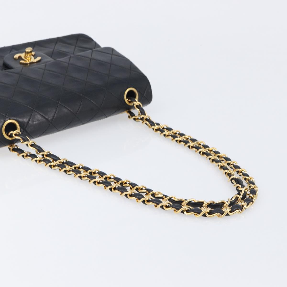 CHANEL Chain Matelasse 23 Shoulder Bag Lamb Skin Black Gold CC Auth 200454SAM