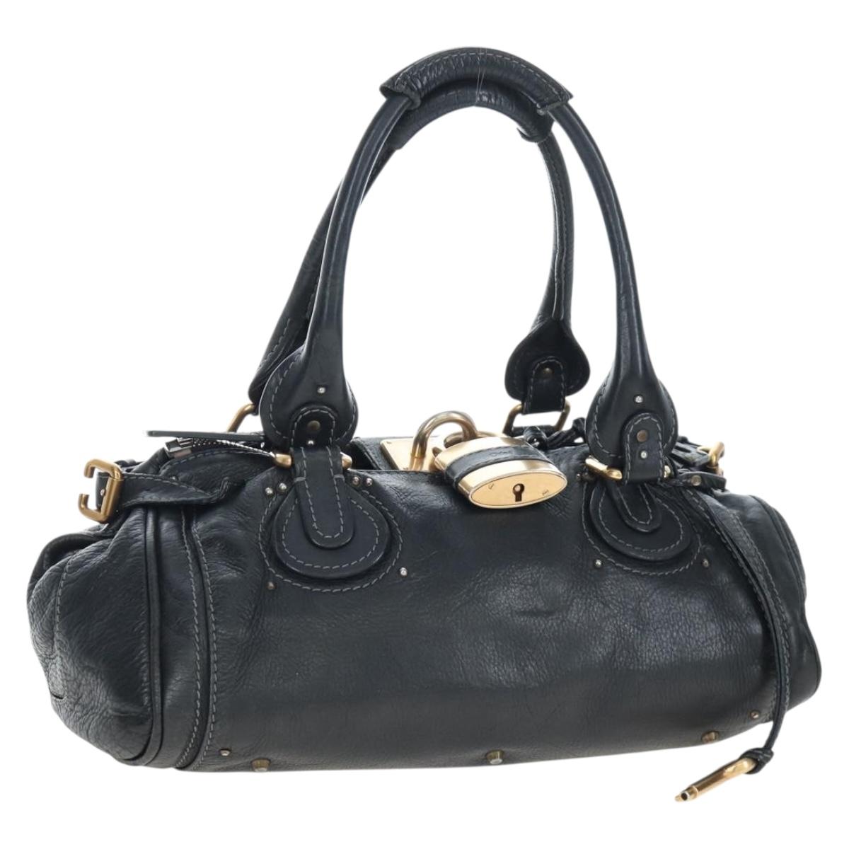 Chloe Paddington Hand Bag Leather Black Gold Silver Auth 200455V