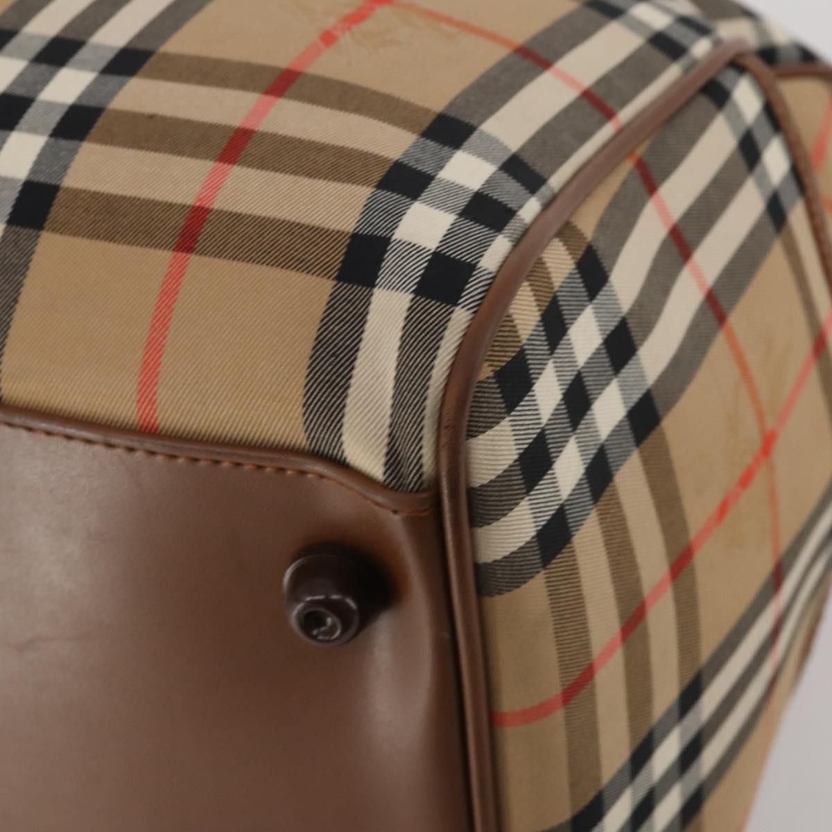 Burberrys Nova Check Boston Bag Canvas Beige Gold Auth 200460V