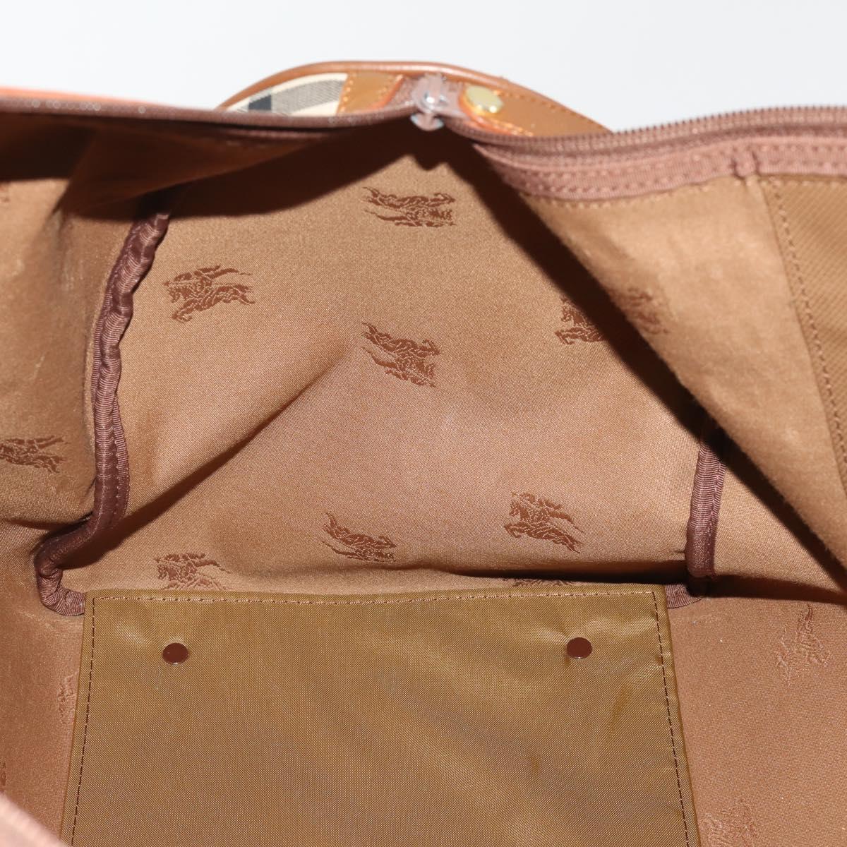 Burberrys Nova Check Boston Bag Canvas Beige Gold Auth 200460V