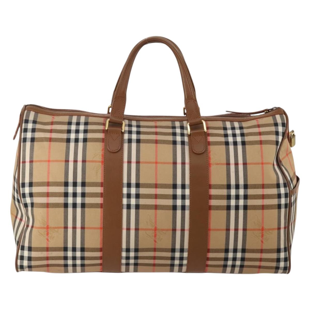 Burberrys Nova Check Boston Bag Canvas Beige Gold Auth 200460V