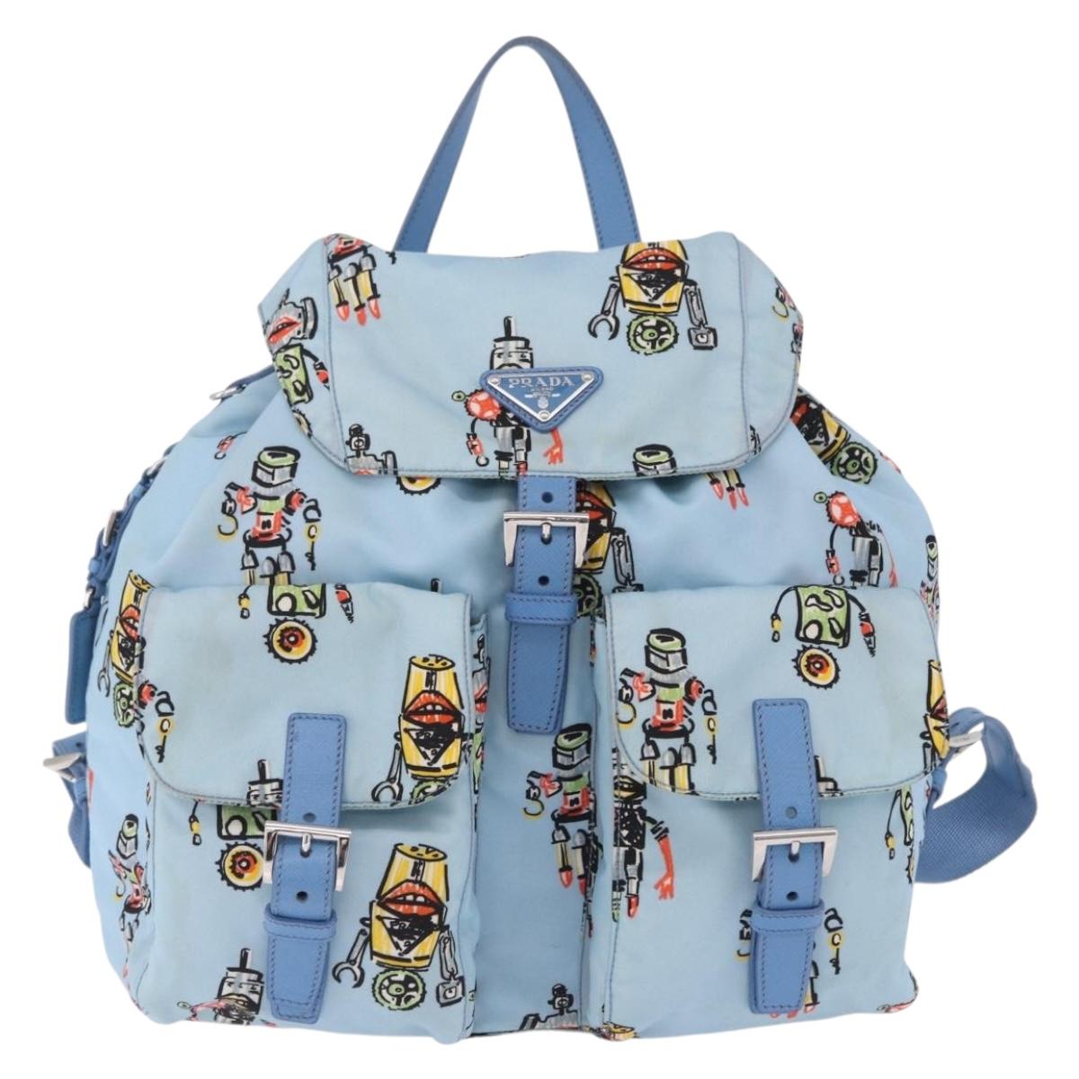 PRADA Backpack Nylon Light Blue Silver Auth 200461