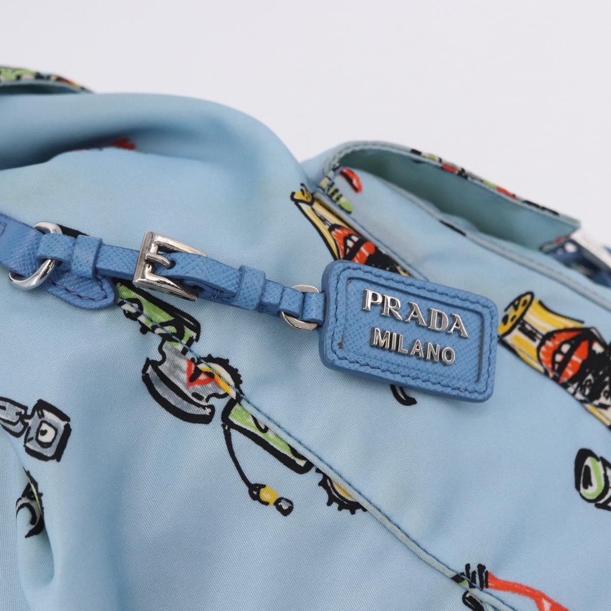 PRADA Backpack Nylon Light Blue Silver Auth 200461