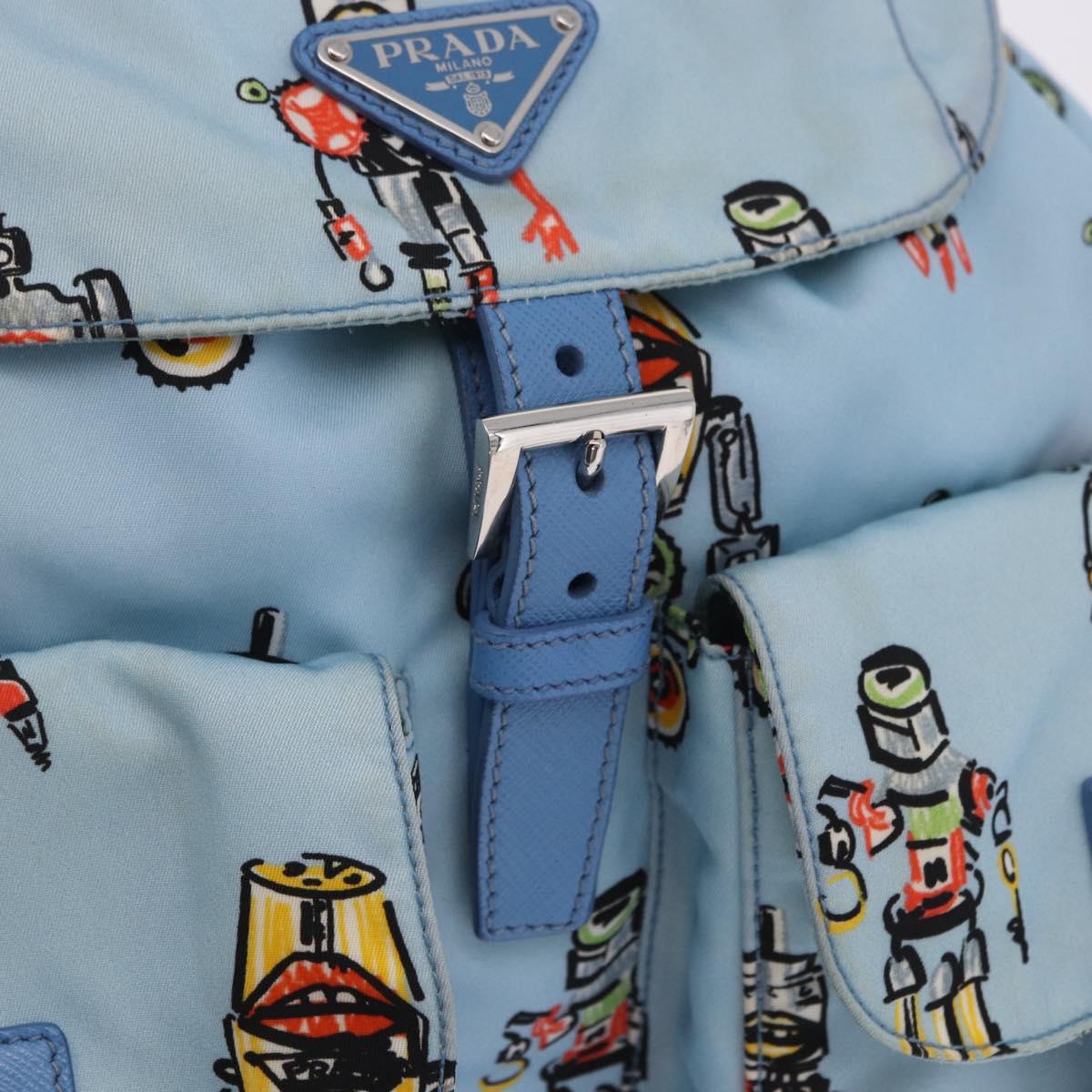 PRADA Backpack Nylon Light Blue Silver Auth 200461