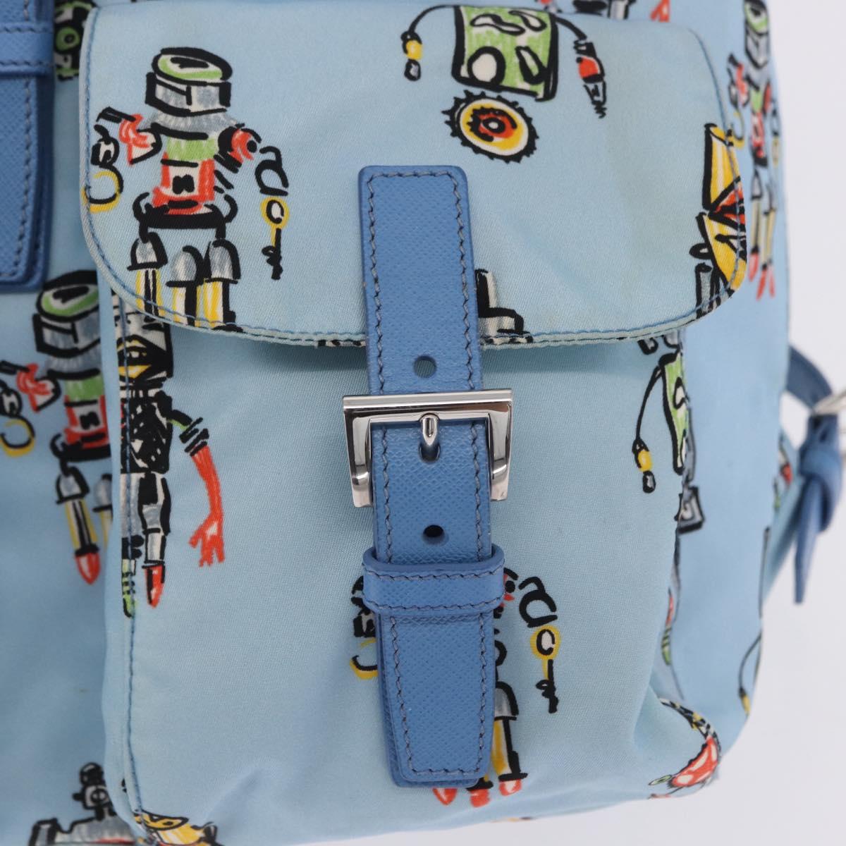 PRADA Backpack Nylon Light Blue Silver Auth 200461