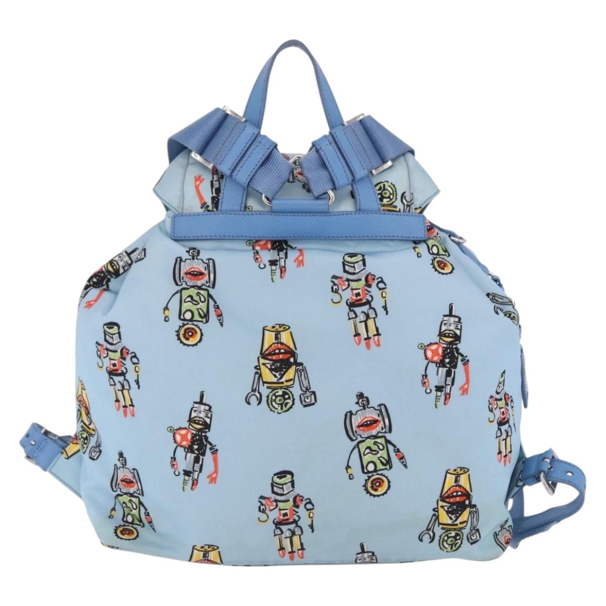 PRADA Backpack Nylon Light Blue Silver Auth 200461