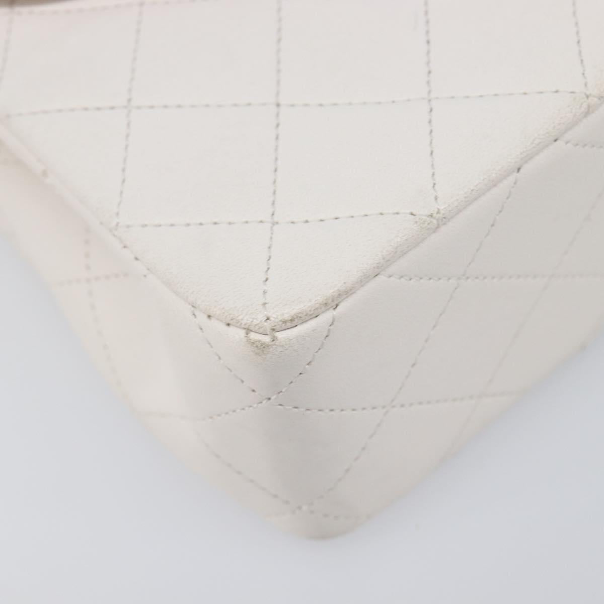 CHANEL Chain Matelasse Shoulder Bag Lamb Skin White Gold CC Auth 200466V