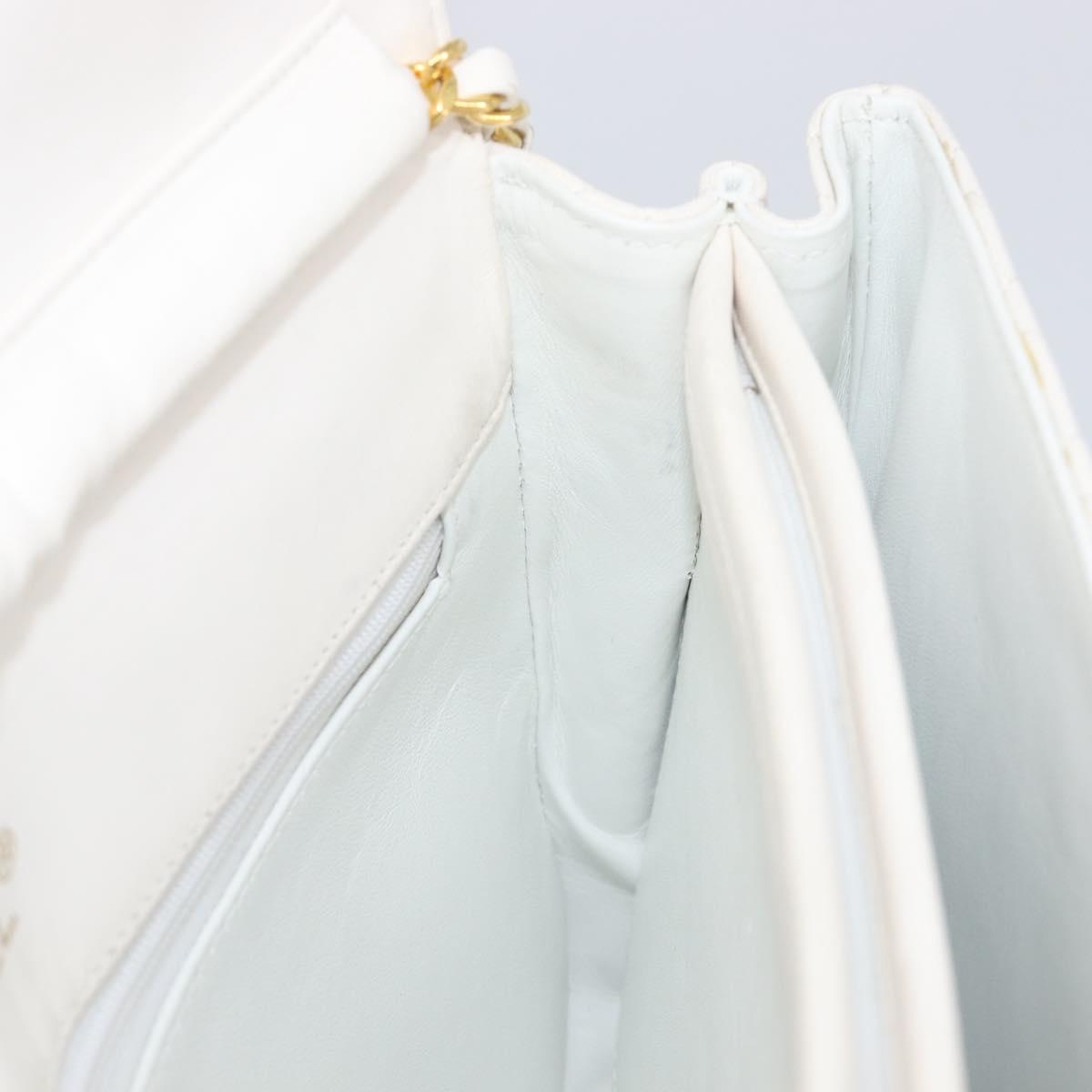 CHANEL Chain Matelasse Shoulder Bag Lamb Skin White Gold CC Auth 200466V