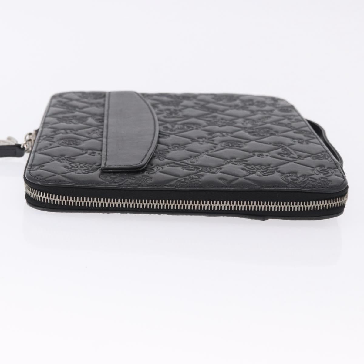 CHANEL Icon iPad Case Leather Black Gold CC Auth 200467