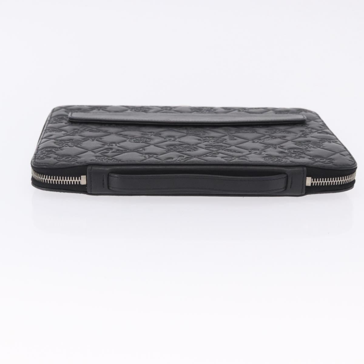 CHANEL Icon iPad Case Leather Black Gold CC Auth 200467