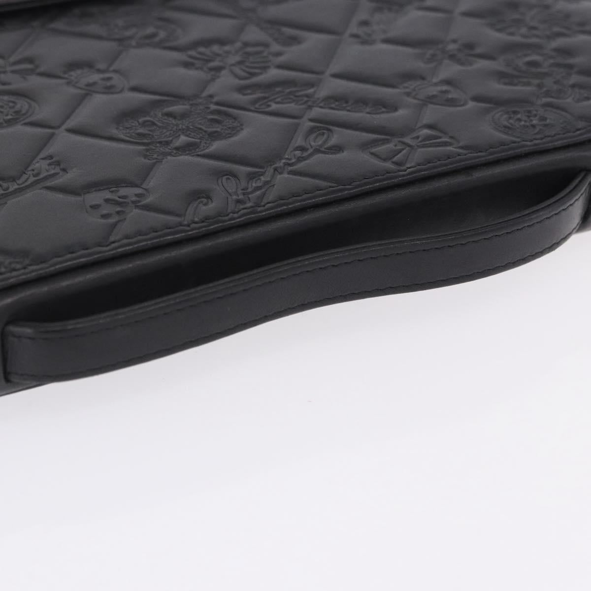 CHANEL Icon iPad Case Leather Black Gold CC Auth 200467