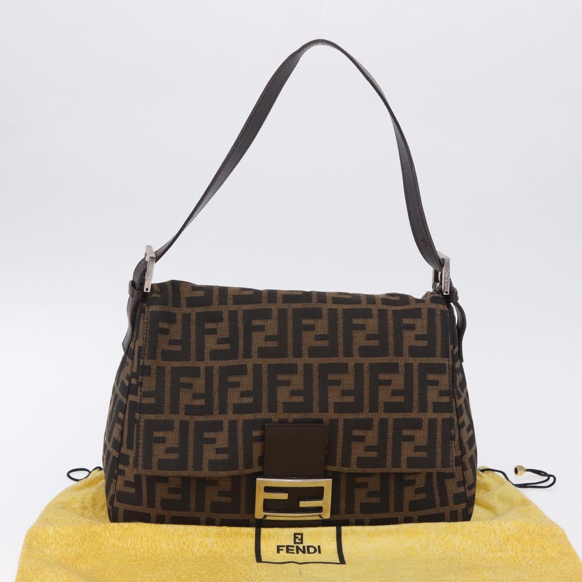 FENDI Zucca Canvas Mamma Baguette Shoulder Bag Brown Black Auth 200470V