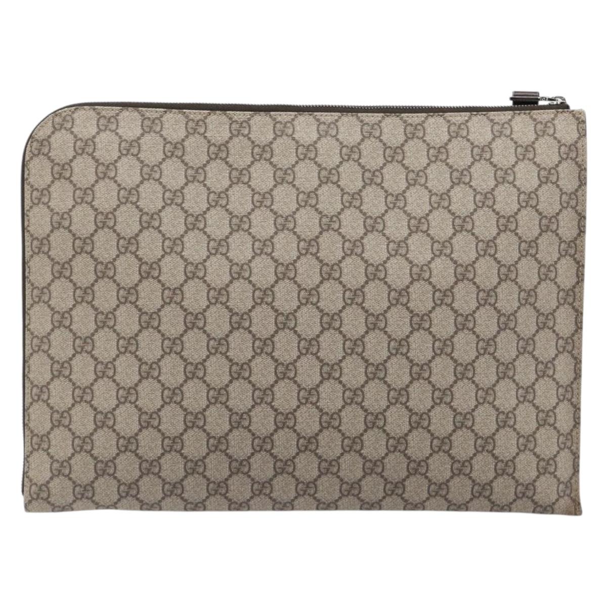 GUCCI GG Supreme Document Case Clutch Bag PVC Beige Silver 147629 Auth 200471V