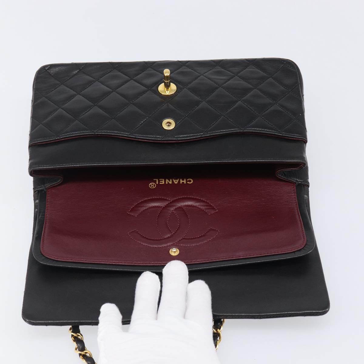 CHANEL Chain Matelasse 25 Shoulder Bag Lamb Skin Black Gold CC Auth 200477SAM